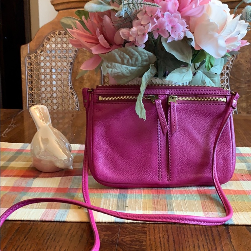 Fossil hot pink leather crossbody
